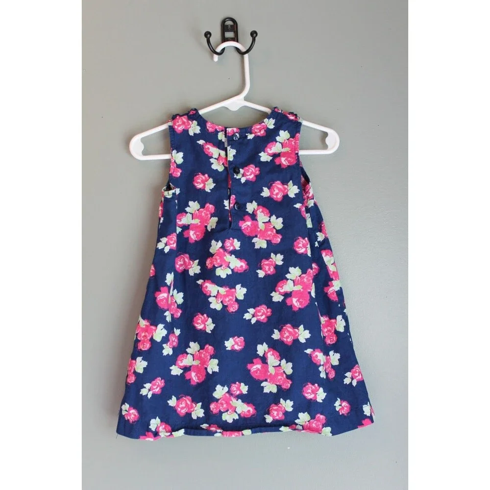 Faded Glory Baby Toddler Dress Navy Blue Pink Rose Sleeveless Size 24M